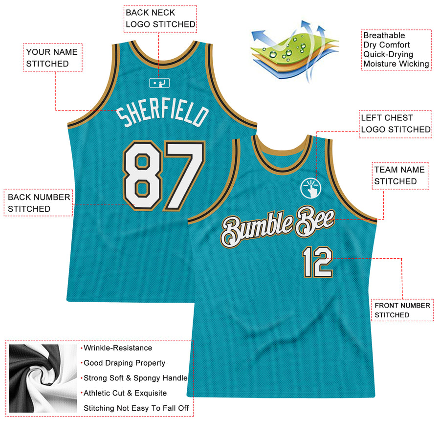 Custom Teal Black-Old Gold Authentic Throwback Basketball Jersey