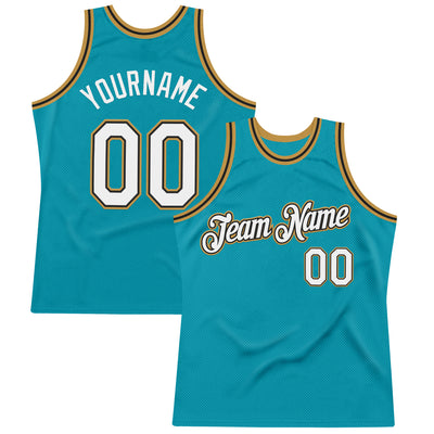 Custom Teal Black-Old Gold Authentic Throwback Basketball Jersey