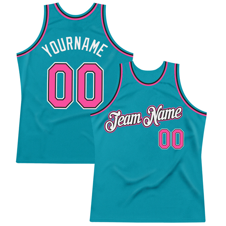 Custom Teal Pink-Black Authentic Throwback Basketball Jersey