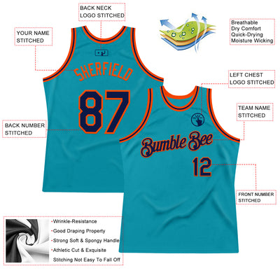 Custom Teal Navy-Orange Authentic Throwback Basketball Jersey