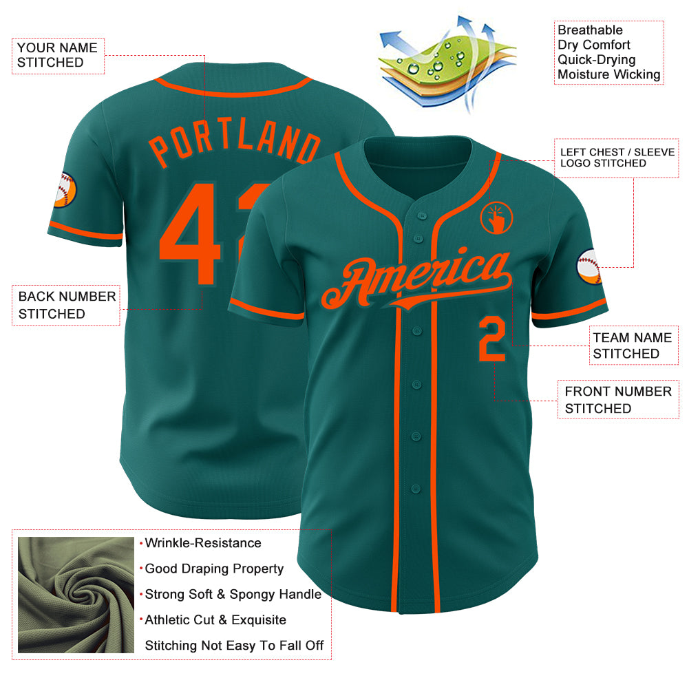 Custom Teal Orange Authentic Baseball Jersey