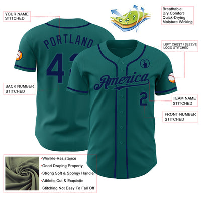 Custom Teal Navy Authentic Baseball Jersey