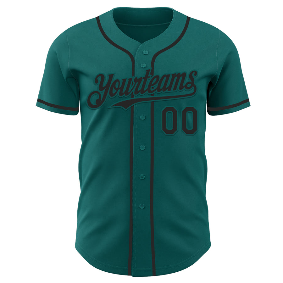 Custom Teal Black Authentic Baseball Jersey