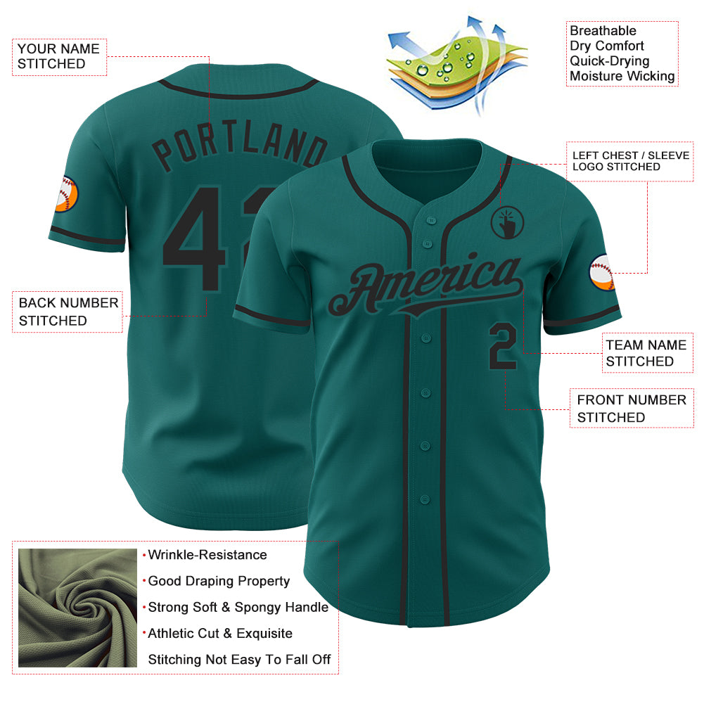 Custom Teal Black Authentic Baseball Jersey
