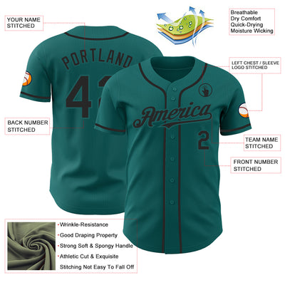 Custom Teal Black Authentic Baseball Jersey