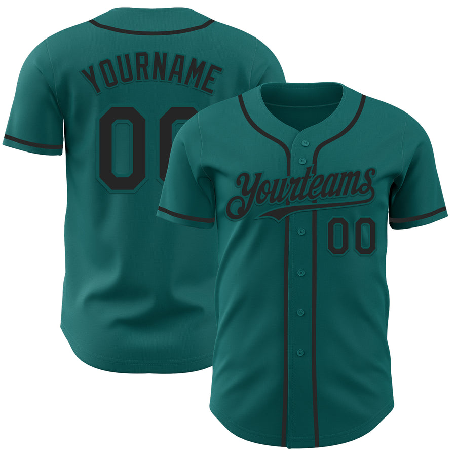 Custom Teal Black Authentic Baseball Jersey
