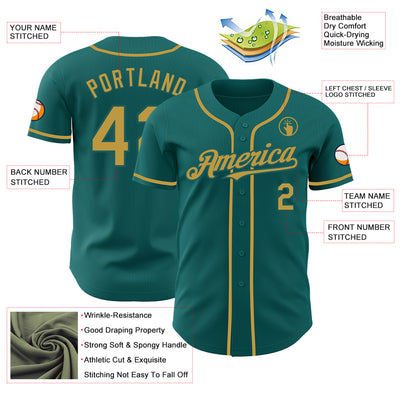 Custom Teal Old Gold Authentic Baseball Jersey