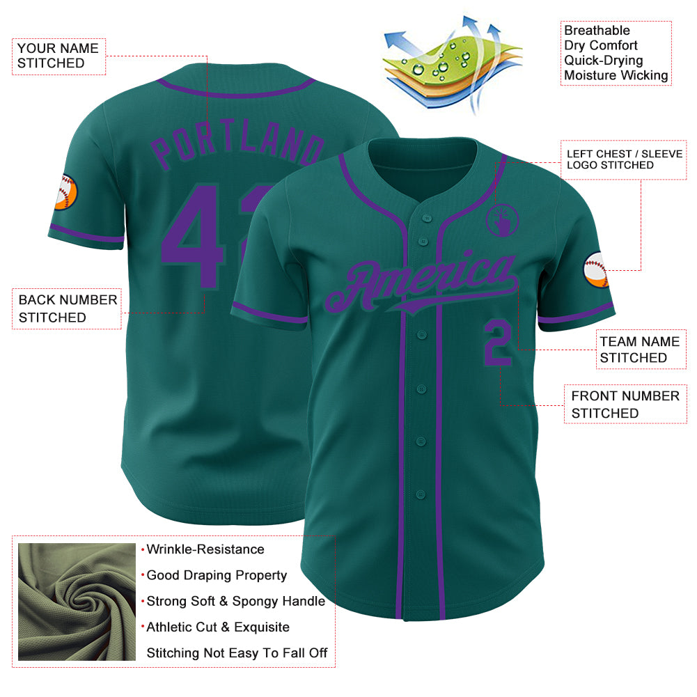 Custom Teal Purple Authentic Baseball Jersey