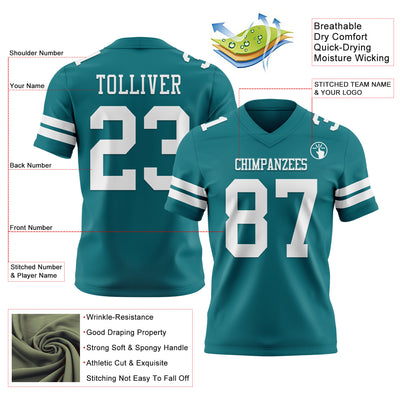 Custom Teal White Authentic Football Jersey