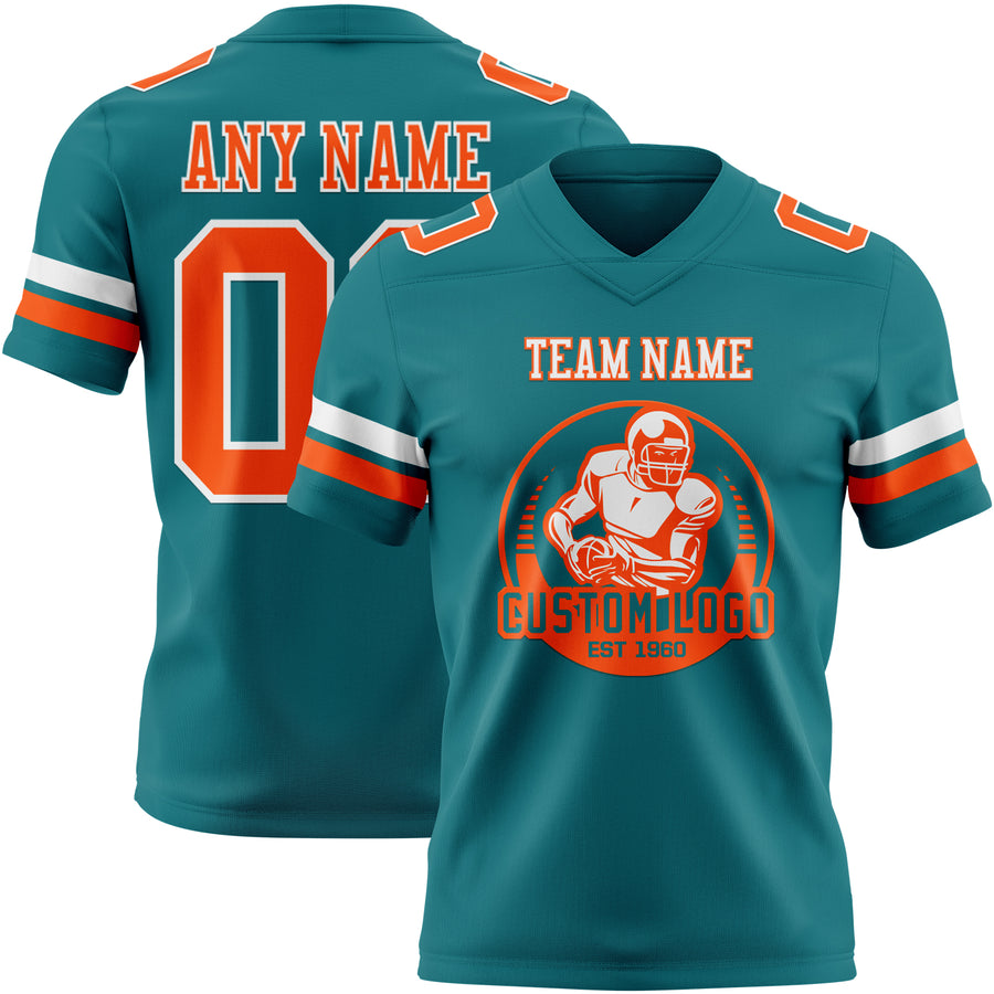 Custom Teal Orange-White Authentic Football Jersey