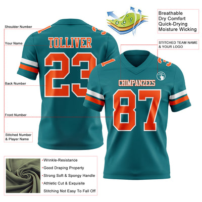 Custom Teal Orange-White Authentic Football Jersey