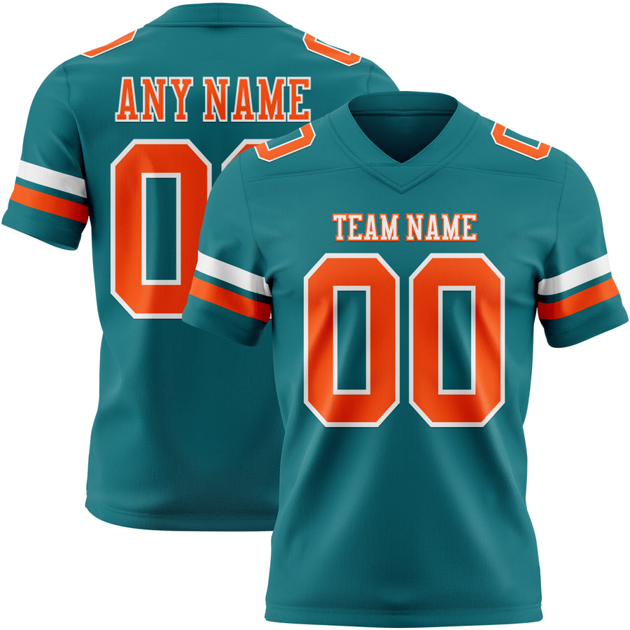 Custom Teal Orange-White Authentic Football Jersey