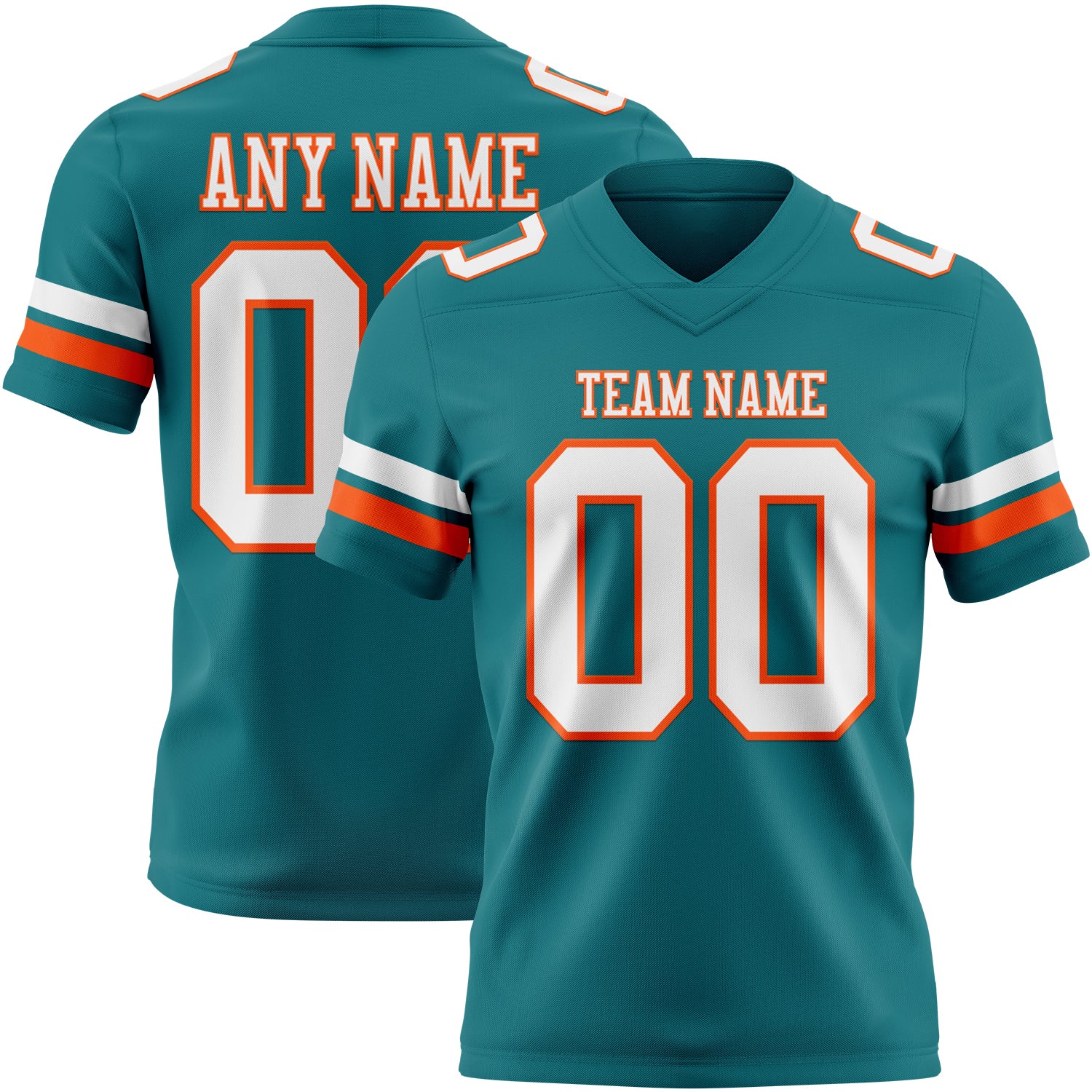 Custom Teal White-Orange Authentic Football Jersey