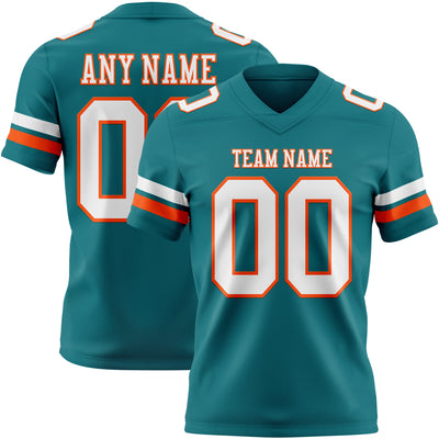 Custom Teal White-Orange Authentic Football Jersey