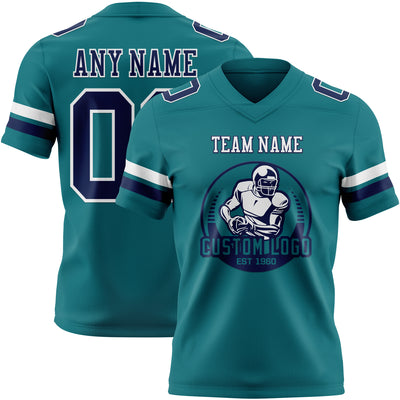 Custom Teal Navy-White Authentic Football Jersey