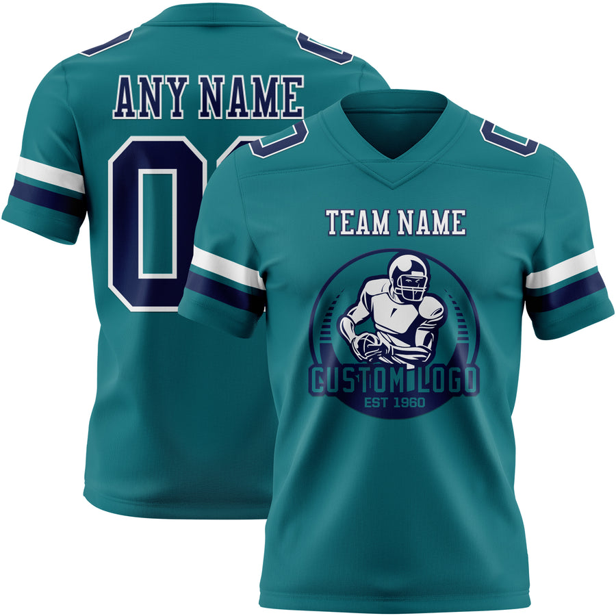 Custom Teal Navy-White Authentic Football Jersey
