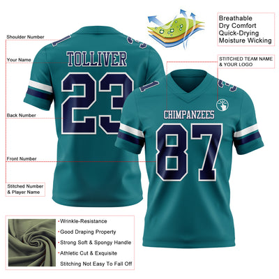 Custom Teal Navy-White Authentic Football Jersey