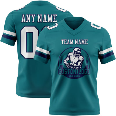 Custom Teal White-Navy Authentic Football Jersey
