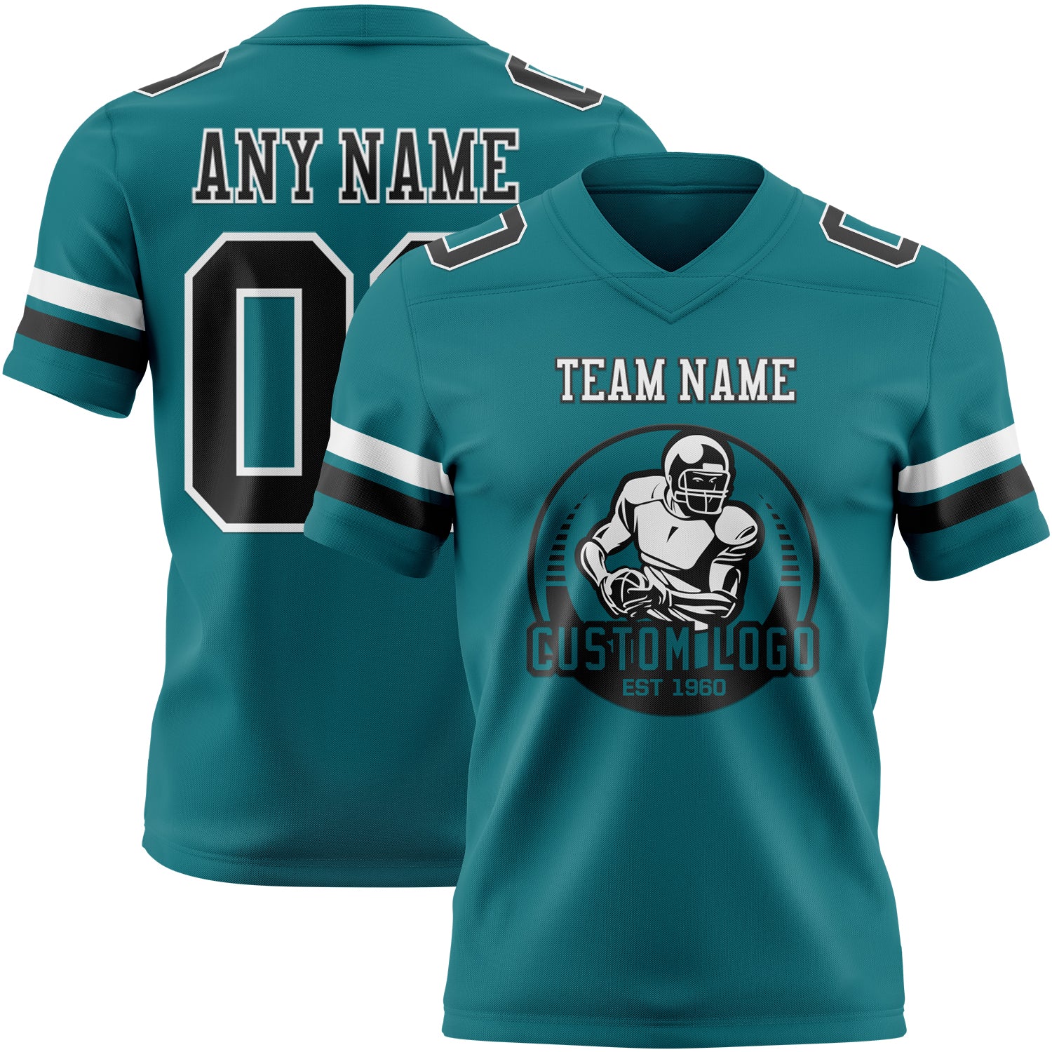 Custom Teal Black-White Authentic Football Jersey