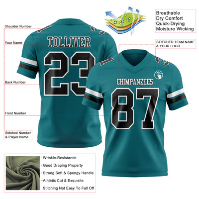 Custom Teal Black-White Authentic Football Jersey
