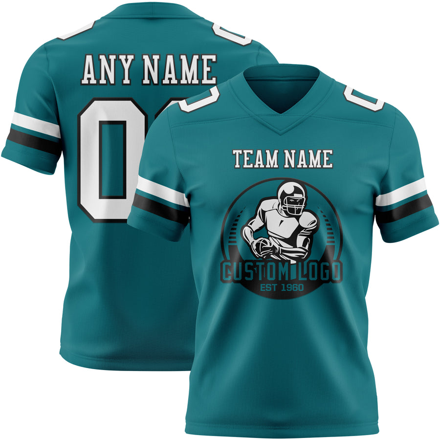 Custom Teal White-Black Authentic Football Jersey