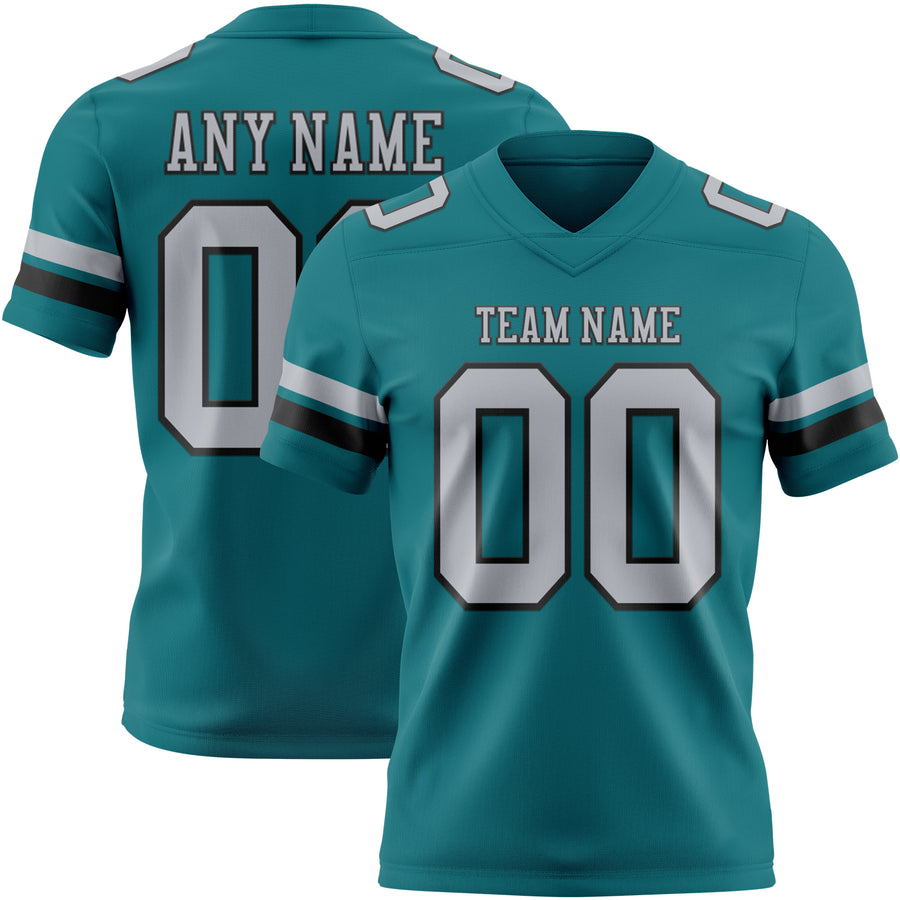 Custom Teal Gray-Black Authentic Football Jersey