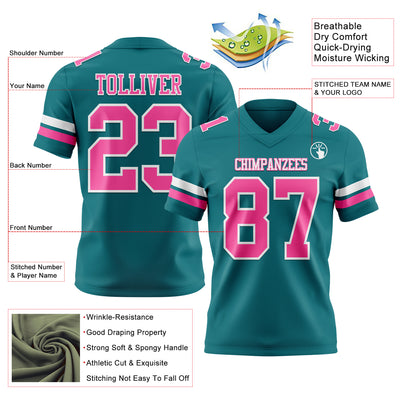 Custom Teal Pink-White Authentic Football Jersey