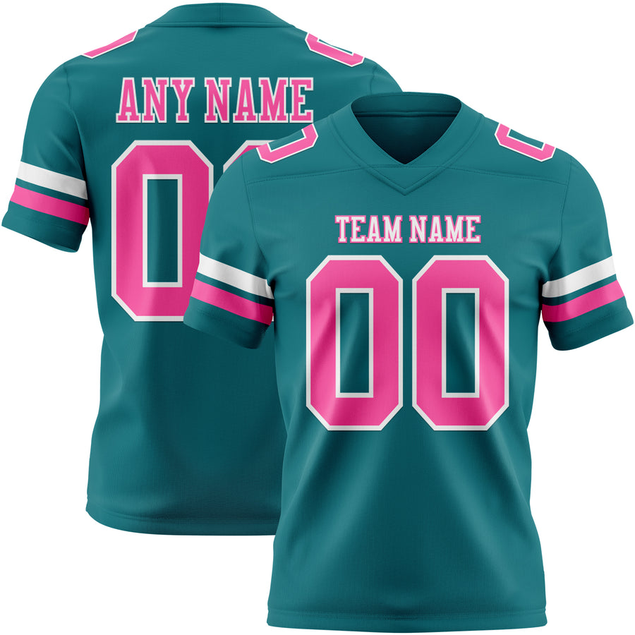 Custom Teal Pink-White Authentic Football Jersey