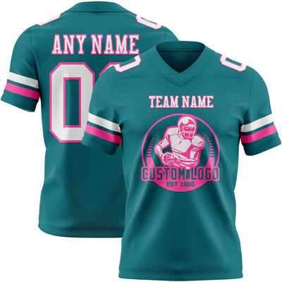 Custom Teal White-Pink Authentic Football Jersey