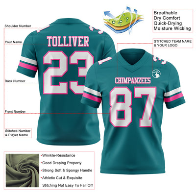 Custom Teal White-Pink Authentic Football Jersey