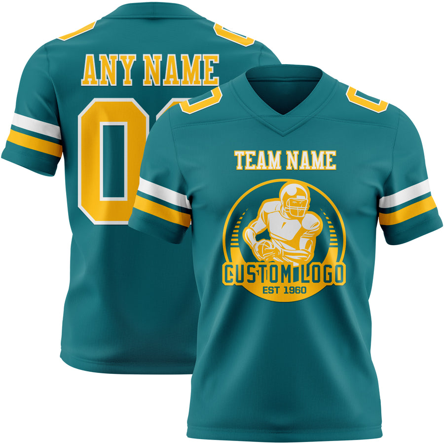 Custom Teal Gold-White Authentic Football Jersey