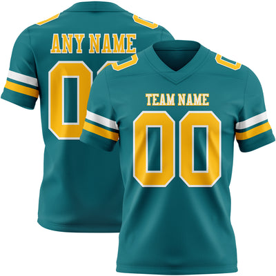 Custom Teal Gold-White Authentic Football Jersey