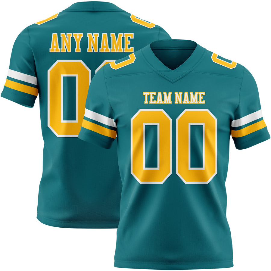Custom Teal Gold-White Authentic Football Jersey