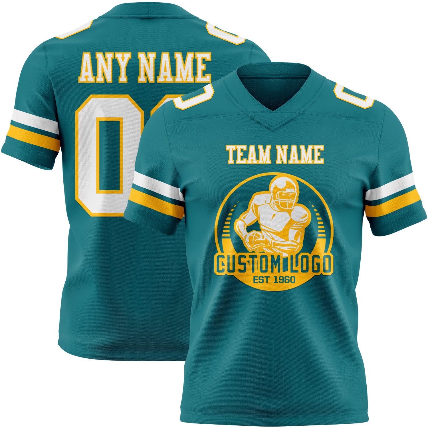 Custom Teal White-Gold Authentic Football Jersey