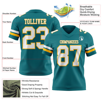 Custom Teal White-Gold Authentic Football Jersey
