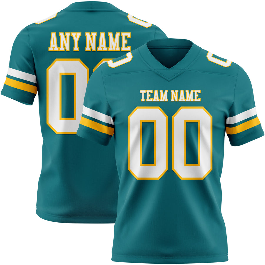 Custom Teal White-Gold Authentic Football Jersey