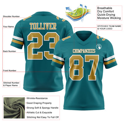 Custom Teal Old Gold-White Authentic Football Jersey