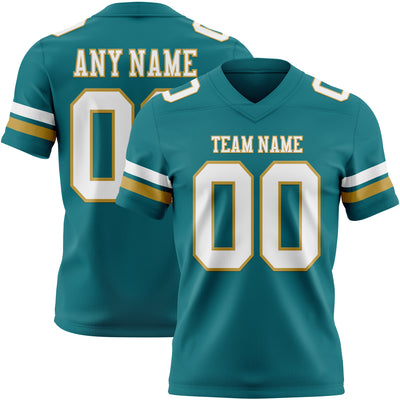 Custom Teal White-Old Gold Authentic Football Jersey
