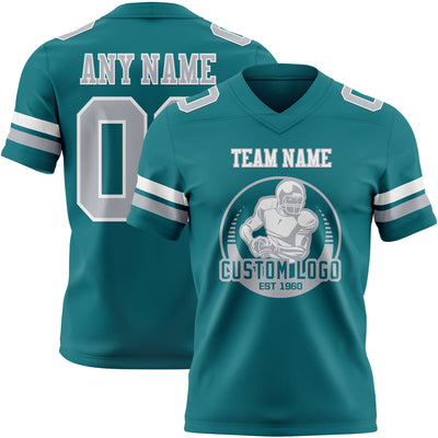 Custom Teal Gray-White Authentic Football Jersey