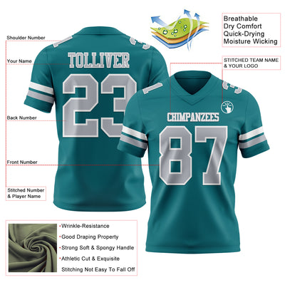 Custom Teal Gray-White Authentic Football Jersey