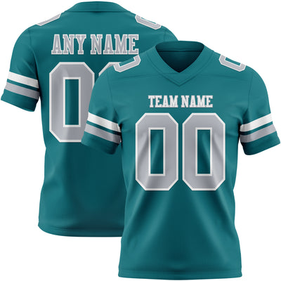 Custom Teal Gray-White Authentic Football Jersey
