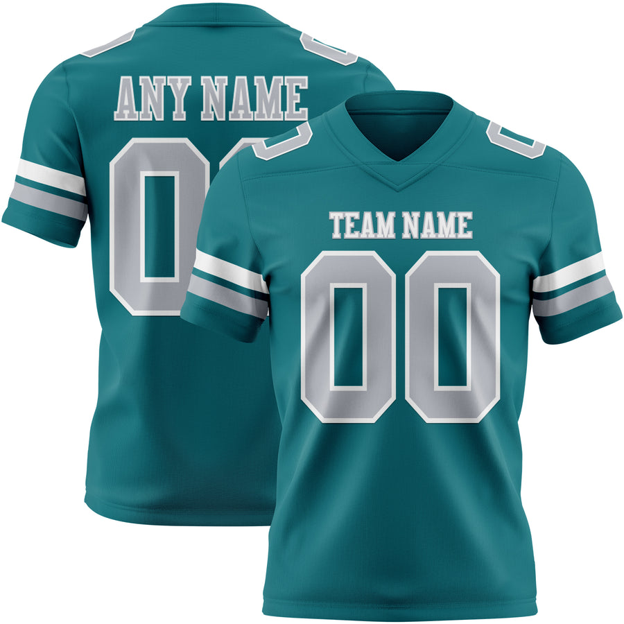 Custom Teal Gray-White Authentic Football Jersey
