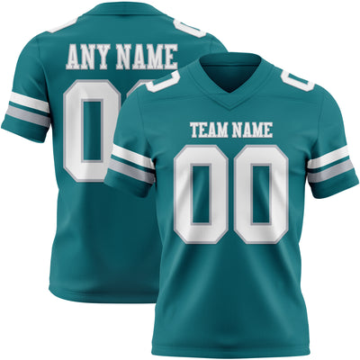 Custom Teal White-Gray Authentic Football Jersey