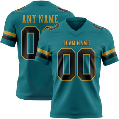 Custom Teal Black-Old Gold Authentic Football Jersey
