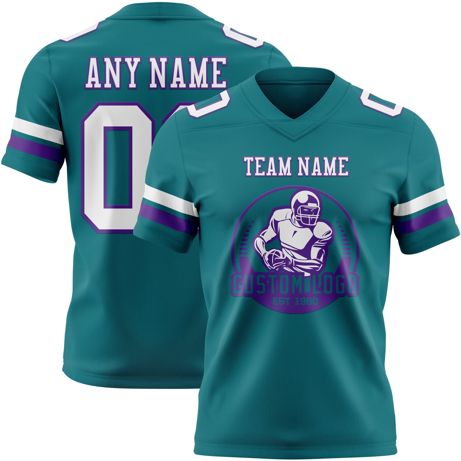 Custom Teal White-Purple Authentic Football Jersey
