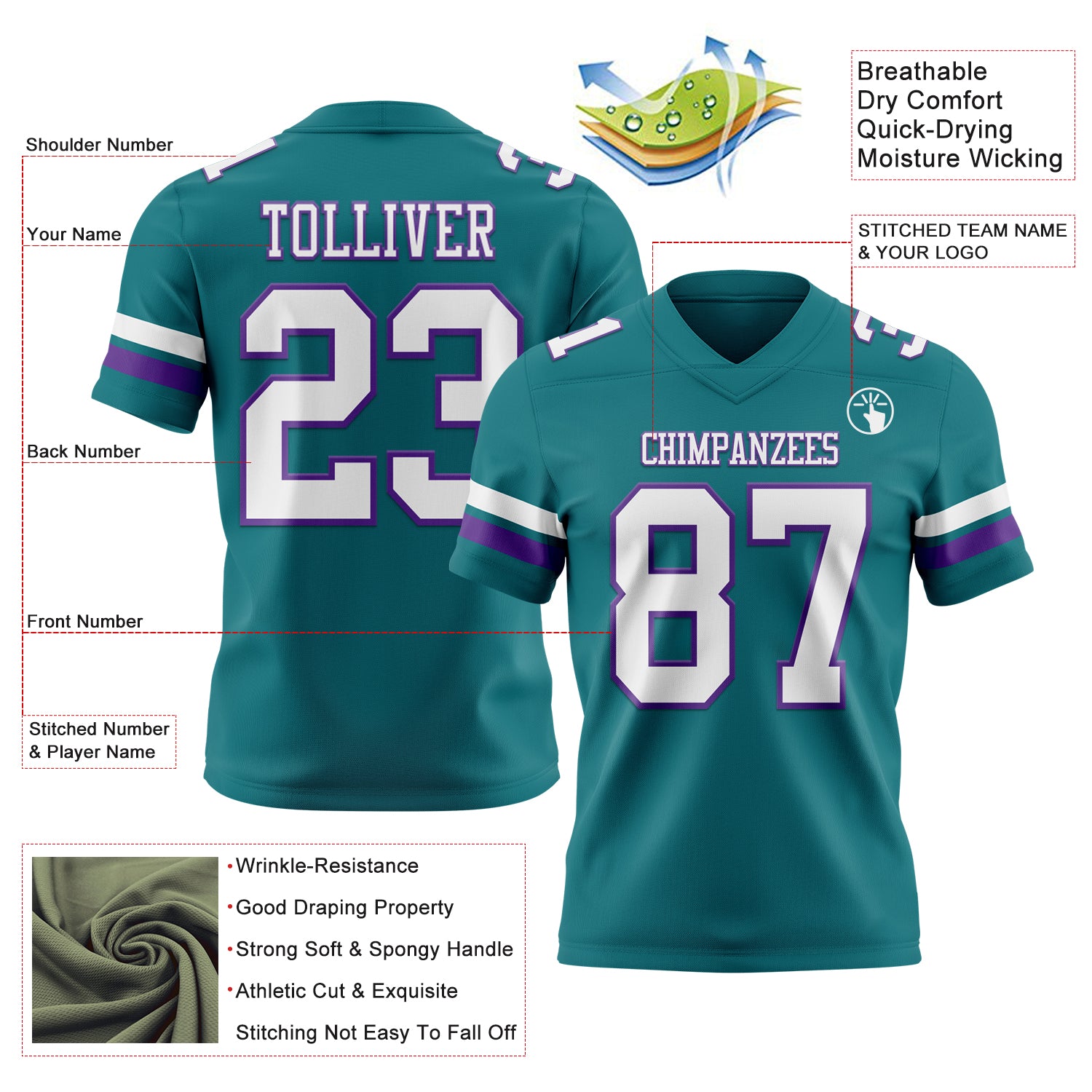 Custom Teal White-Purple Authentic Football Jersey