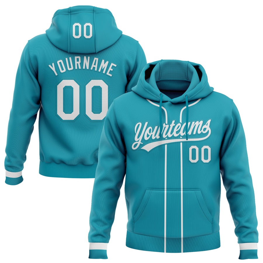 Custom Stitched Teal White-Teal Baseball Pullover Sweatshirt Hoodie