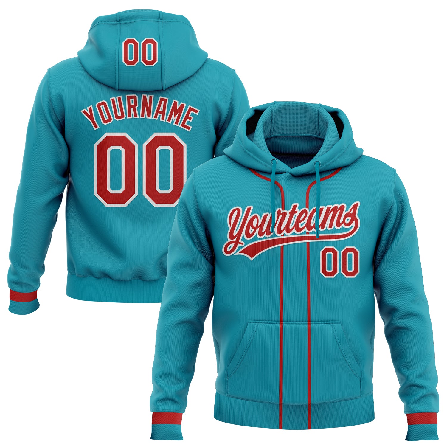 Custom Stitched Teal Red-White Baseball Pullover Sweatshirt Hoodie