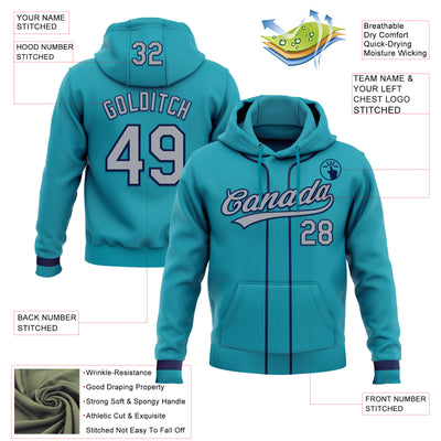 Custom Stitched Teal Gray-Navy Baseball Pullover Sweatshirt Hoodie