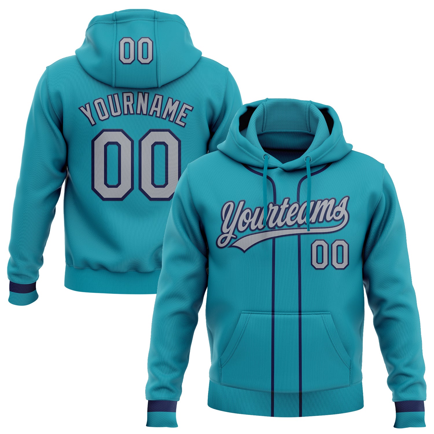 Custom Stitched Teal Gray-Navy Baseball Pullover Sweatshirt Hoodie